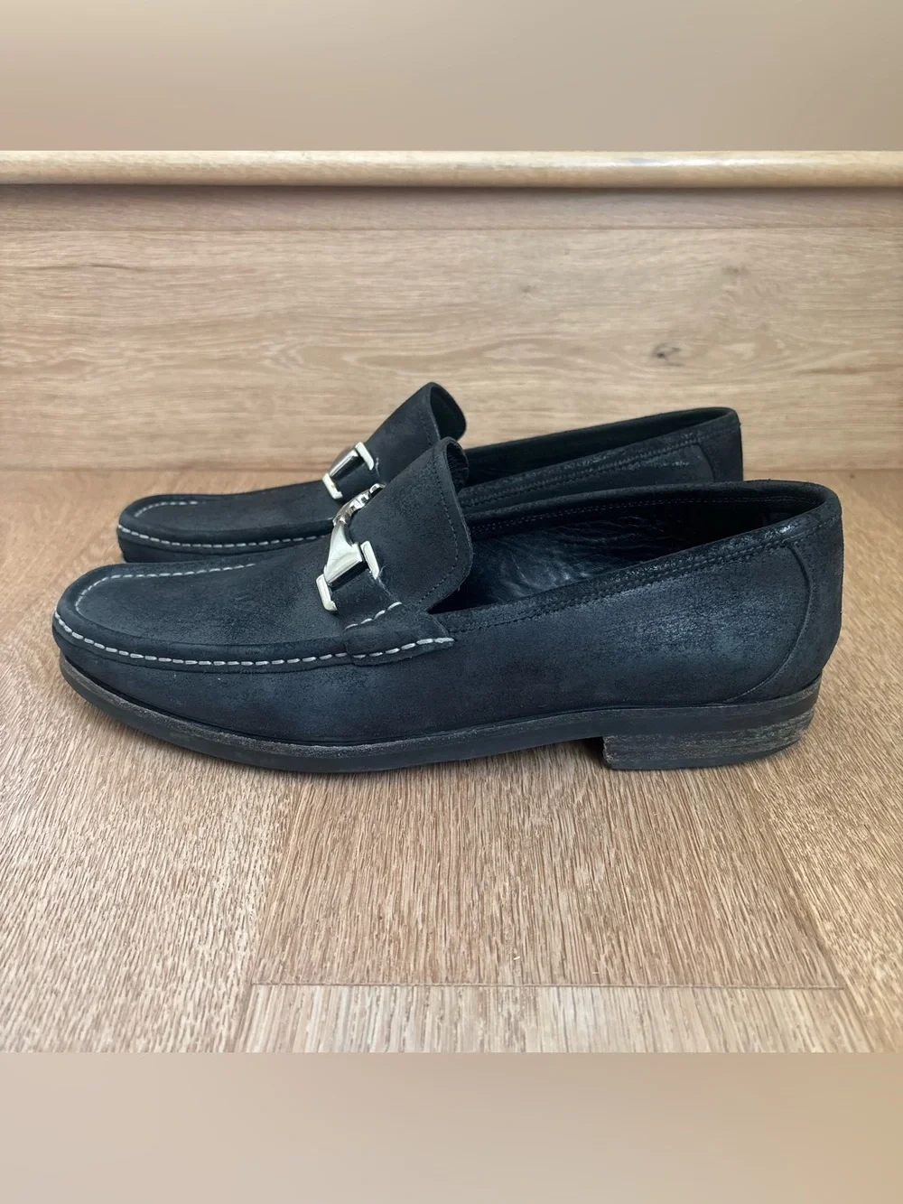 Allen Edmonds Italian Fiesole Men’s 9D Slip-On Black Waxed Leather Loafers
